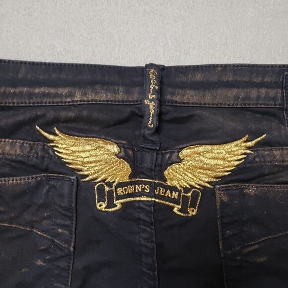 Robin's Jeans Gold And Black Fade Gold Wings Womens Sz 30 Skinny - Picture 12 of 16